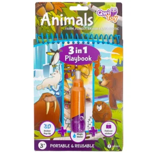 חוברת טוש מים ומדבקות 3 ב-1 - עולם החיות