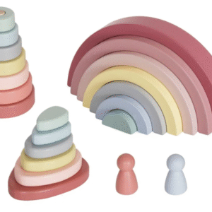 סט בנייה מעץ בצבעי פסטל ורוד