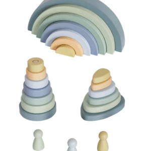 סט בנייה מעץ בצבעי פסטל כחול