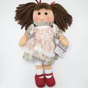 בובת אנושקה- שמלת פרחים חומה ורודה