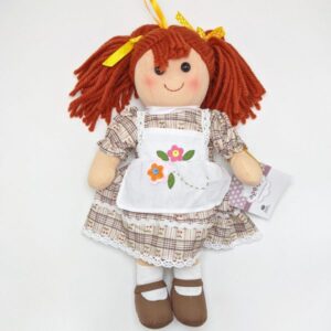 בובת אנושקה- שמלת פרחים חומה לבנה